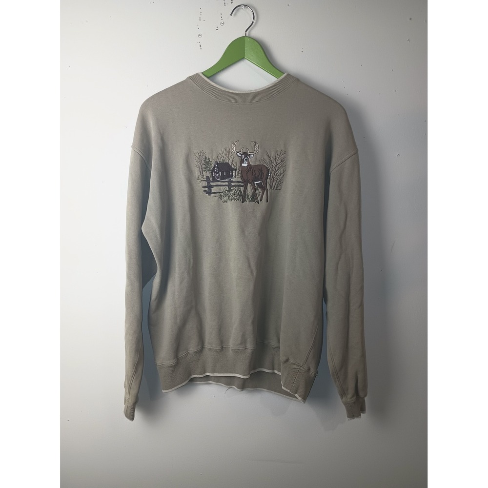 C&B Sport Croft & Barrow Mens Medium Tan Embroidered Deer Cabin Sweatshirt